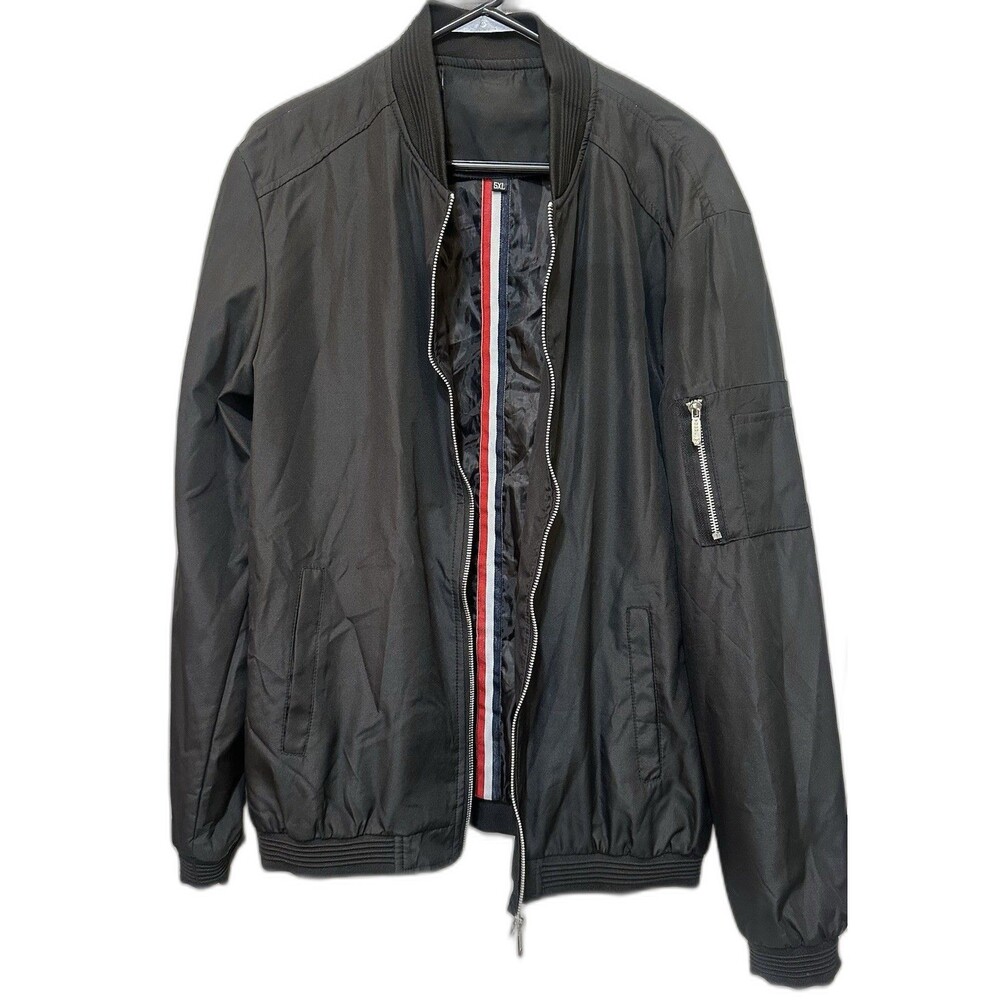 H.T. Niao Men's Black Bomber Jacket Black Zip Up Size 5XL (runs small see pics)
